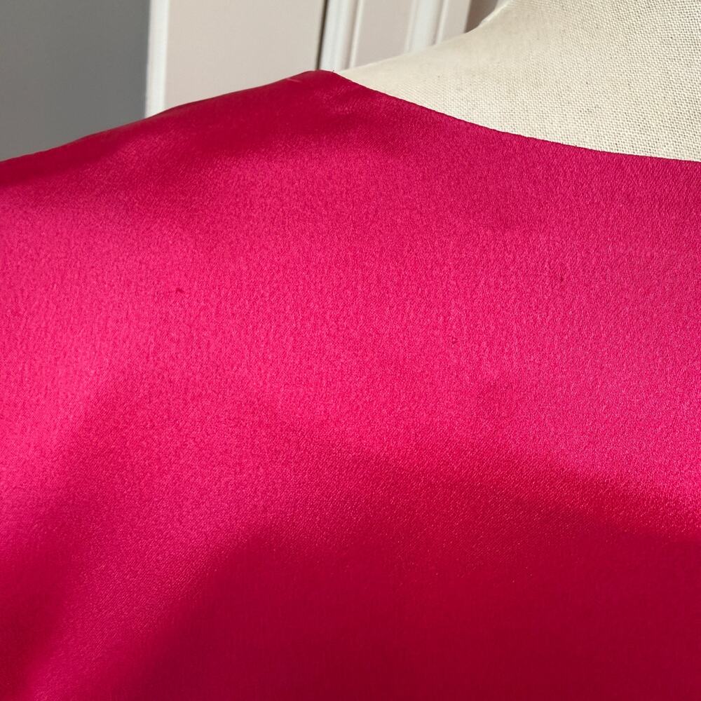 Milly Stella Satin Red Pink Colorblock Tie Waist Long Sleeve V-Neck Mini Dress 4 - Picture 8 of 8